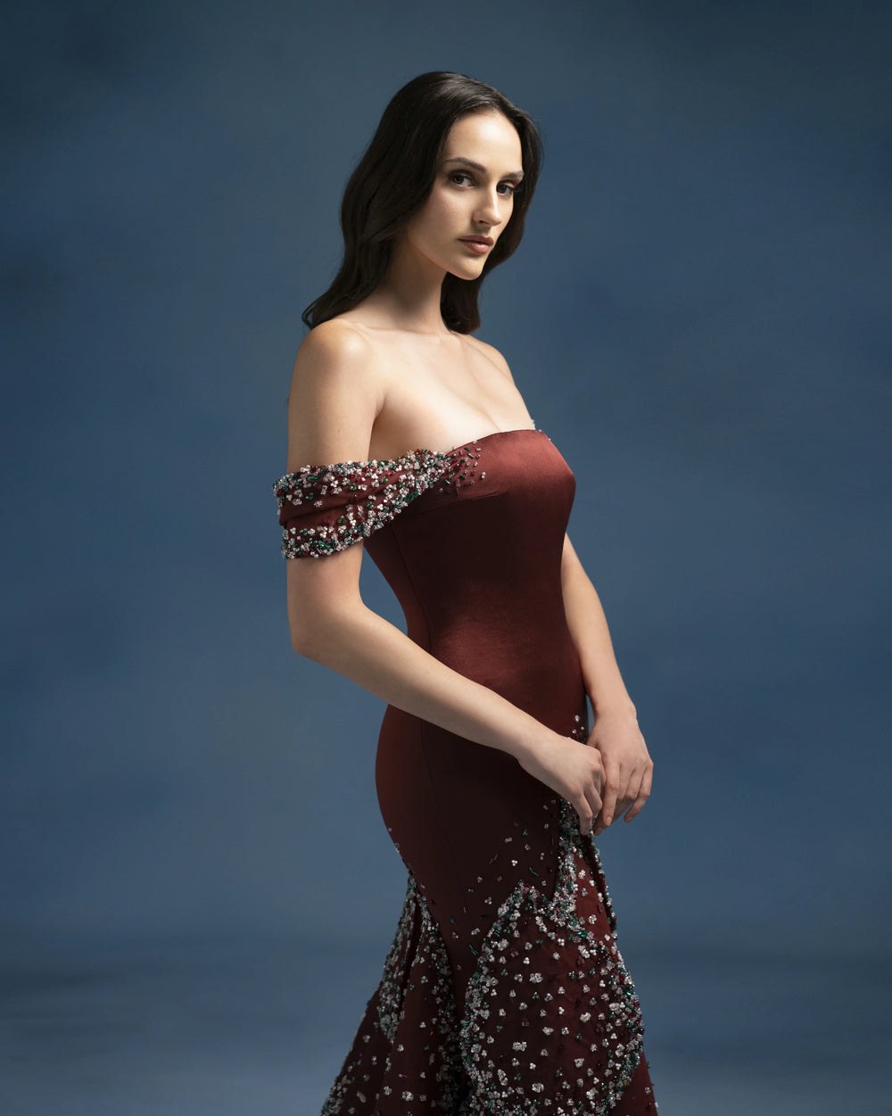 Red Layered Floral Embellished Gown